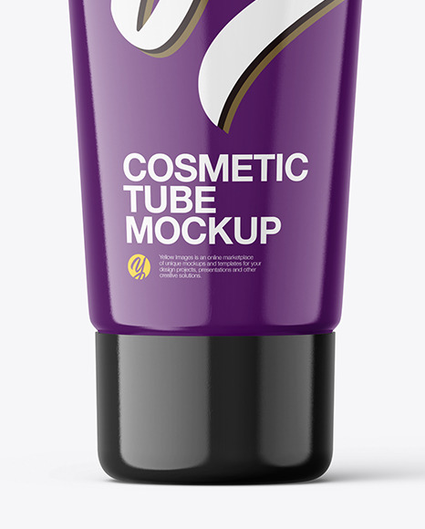 Download Glossy Cosmetic Tube With Rounded Seal Mockup In Tube Mockups On Yellow Images Object Mockups