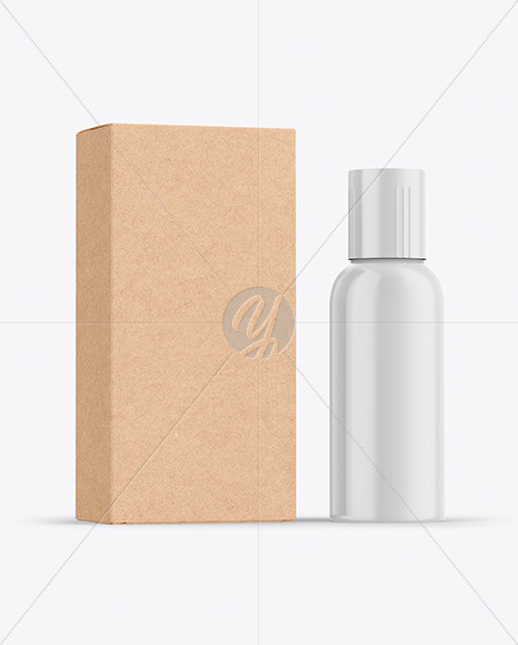 Download Kraft Box Glossy Bottle Mockup In Packaging Mockups On Yellow Images Object Mockups