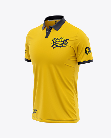 Men S Short Sleeve Polo Shirt Front Half Side View In Apparel Mockups On Yellow Images Object Mockups