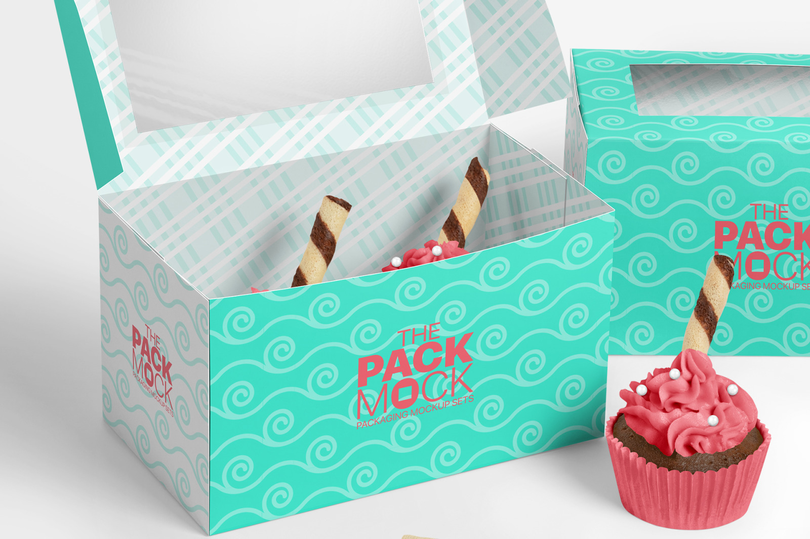 Cupcake Packaging Mockups Box Of Two Cupcakes In Packaging Mockups On Yellow Images Creative Store