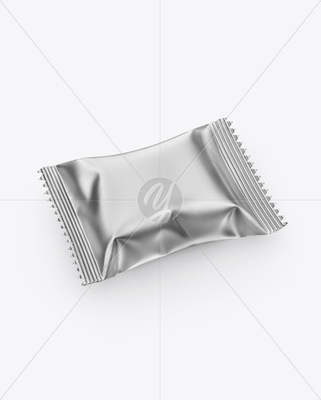 Metallic Snack Pack Mockup In Flow Pack Mockups On Yellow Images Object Mockups