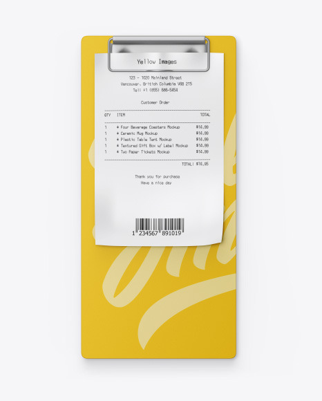 Download Plastic Clipboard W Receipt Mockup In Stationery Mockups On Yellow Images Object Mockups PSD Mockup Templates