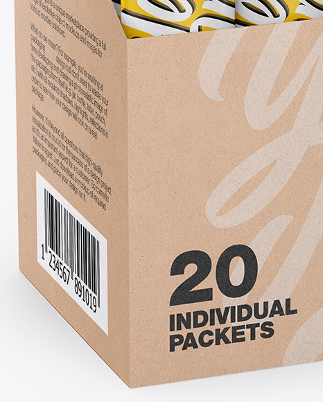 Download Opened Box W 20 Matte Sachets In Sachet Mockups On Yellow Images Object Mockups Yellowimages Mockups