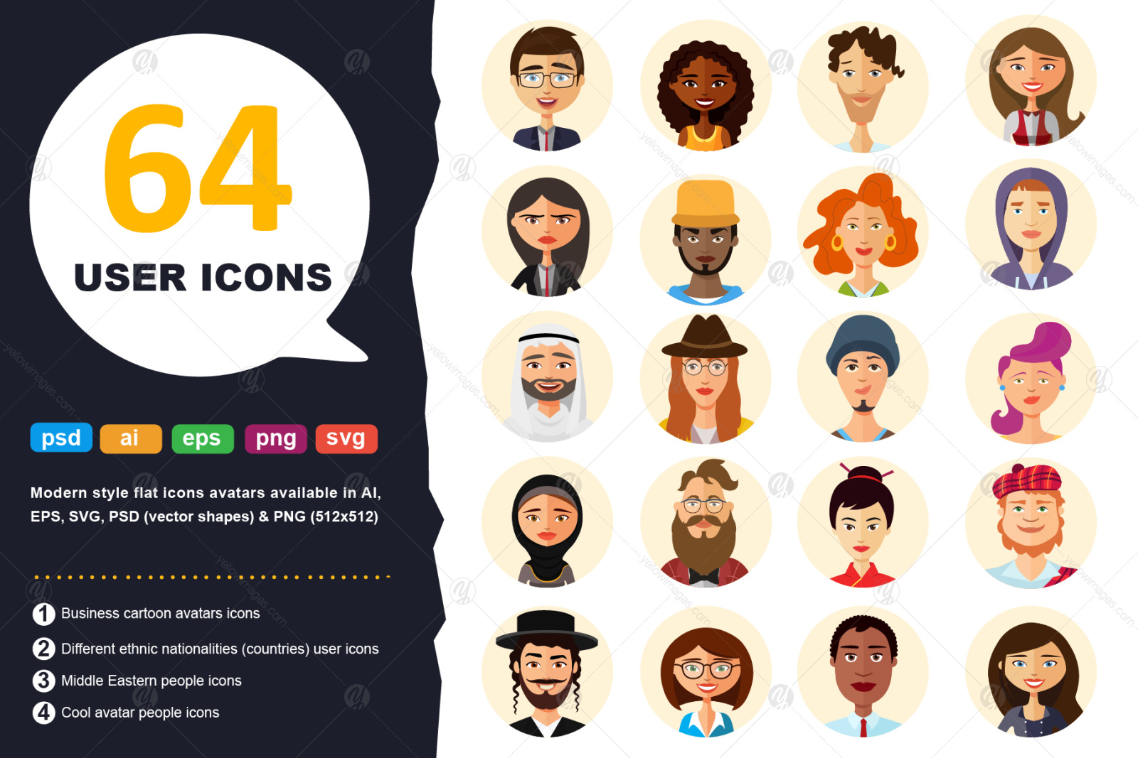 People Icons Set. Team Concept. Diverse business men avatar icons. Vector  illustration of flat design people characters. Stock Vector