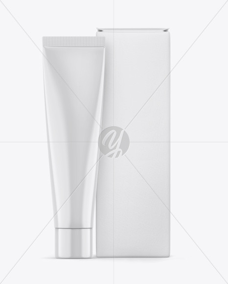 Glossy Cosmetic Tube W Box Mockup In Tube Mockups On Yellow Images Object Mockups