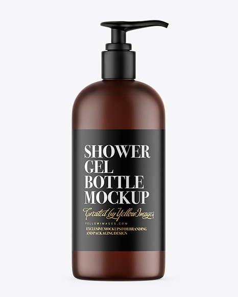 Frosted Amber Shower Gel Bottle With Pump Mockup In Bottle Mockups On Yellow Images Object Mockups