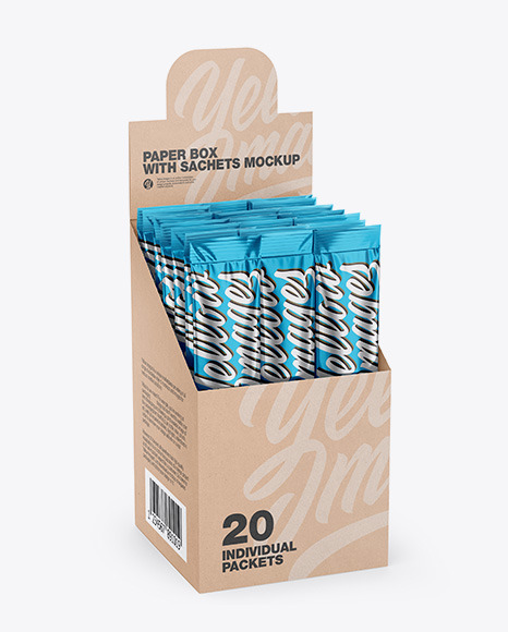 Download Opened Box W 20 Metallic Sachets In Sachet Mockups On Yellow Images Object Mockups