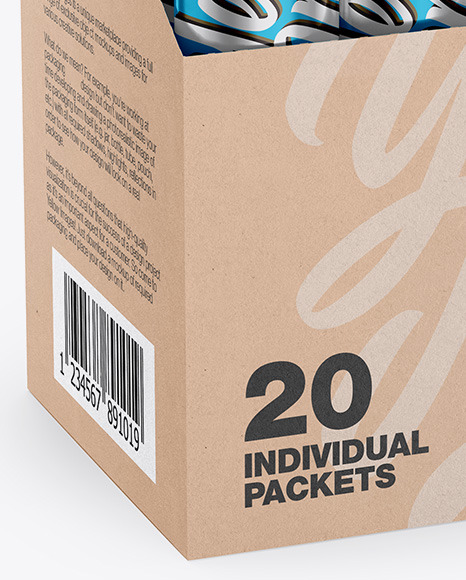 Download Opened Box w/ 20 Metallic Sachets in Sachet Mockups on Yellow Images Object Mockups