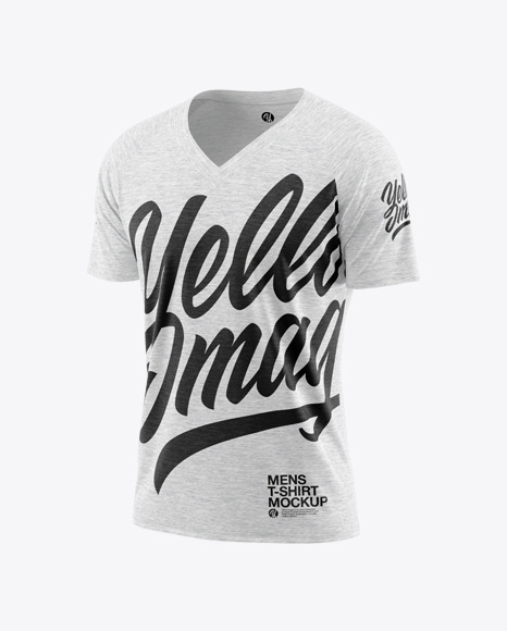 Melange Men S Raglan V Neck T Shirt Mockup In Apparel Mockups On Yellow Images Object Mockups