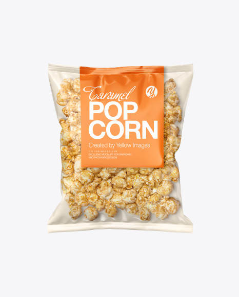 Download Plastic Bag With Caramel Popcorn Mockup In Bag Sack Mockups On Yellow Images Object Mockups Yellowimages Mockups