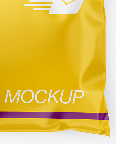 Glossy Mailing Bag Mockup Top View In Bag Sack Mockups On Yellow Images Object Mockups