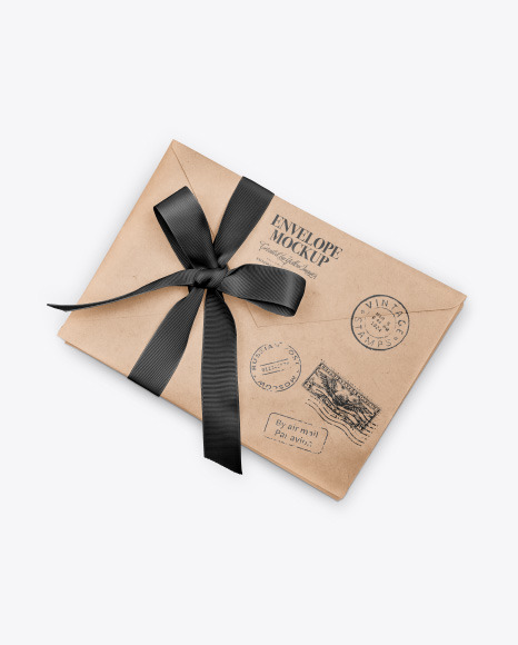 Envelope with Ribbon Mockup – Half Side View PSD #2