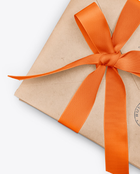 Envelope with Ribbon Mockup – Half Side View PSD #1