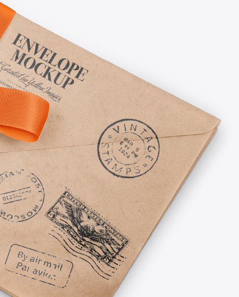 Envelope with Ribbon Mockup – Half Side View PSD #6