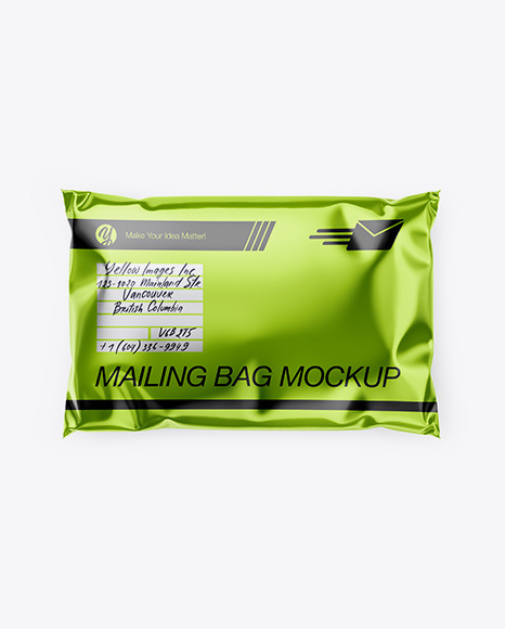 Download Metallic Mailing Bag Mockup Top View In Bag Sack Mockups On Yellow Images Object Mockups