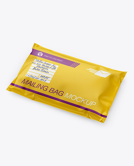 Glossy Mailing Bag Mockup Half Side View In Bag Sack Mockups On Yellow Images Object Mockups