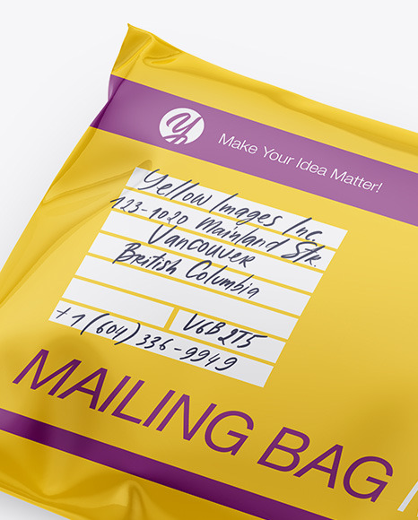 Download Glossy Mailing Bag Mockup Half Side View In Bag Sack Mockups On Yellow Images Object Mockups PSD Mockup Templates