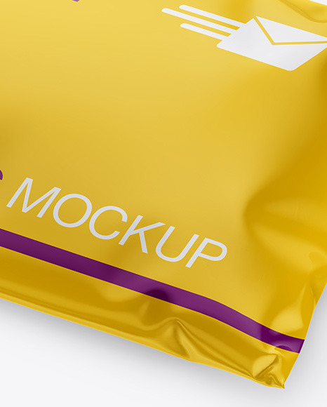 Download Glossy Mailing Bag Mockup Half Side View In Bag Sack Mockups On Yellow Images Object Mockups PSD Mockup Templates