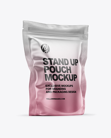 Matte Metallic Stand Up Pouch Bag Mockup In Pouch Mockups On Yellow Images Object Mockups