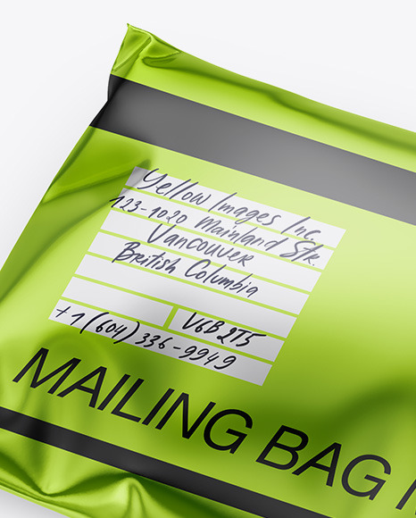 Download Metallic Mailing Bag Mockup Half Side View In Bag Sack Mockups On Yellow Images Object Mockups PSD Mockup Templates