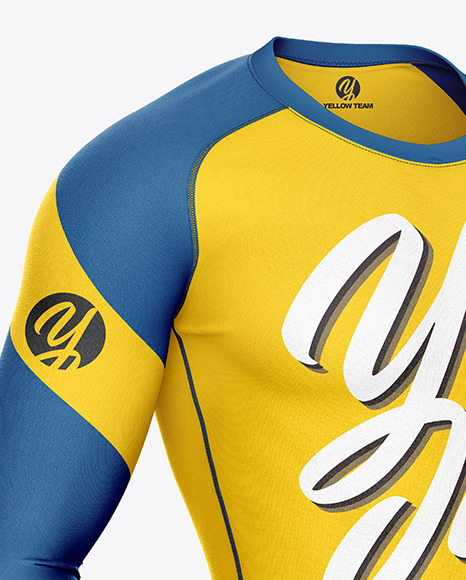 Long Sleeve Compression T Shirt Mockup Front Half Side View In Apparel Mockups On Yellow Images Object Mockups