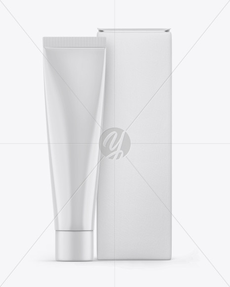 Download Glossy Cosmetic Tube W Box Mockup In Tube Mockups On Yellow Images Object Mockups