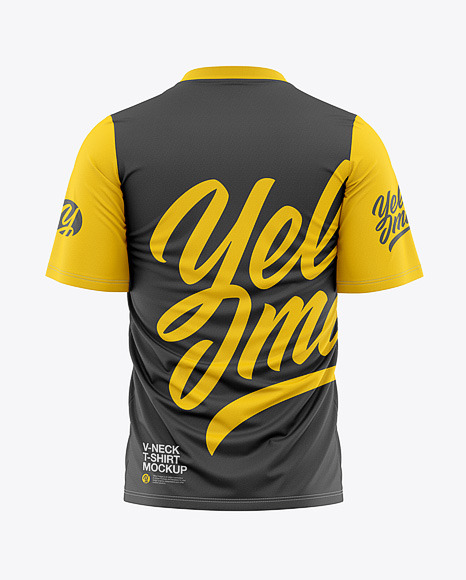 Men S V Neck T Shirt Mockup Back View In Apparel Mockups On Yellow Images Object Mockups