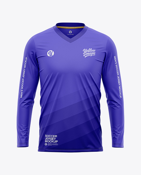 Men S Long Sleeve Soccer Jersey T Shirt Mockup Front View Football Jersey Soccer T Shirt In Apparel Mockups On Yellow Images Object Mockups