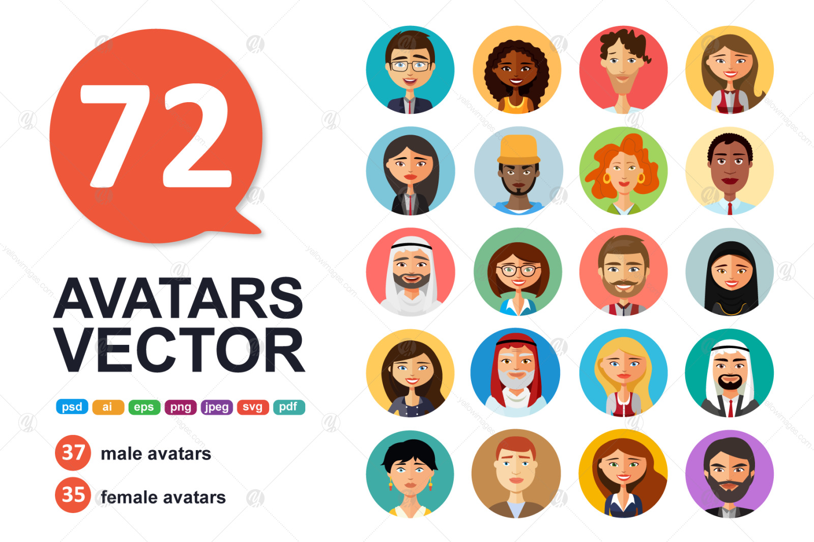 Download 72 Avatar Icons Vector People Collection In Icons On Yellow Images Creative Store PSD Mockup Templates