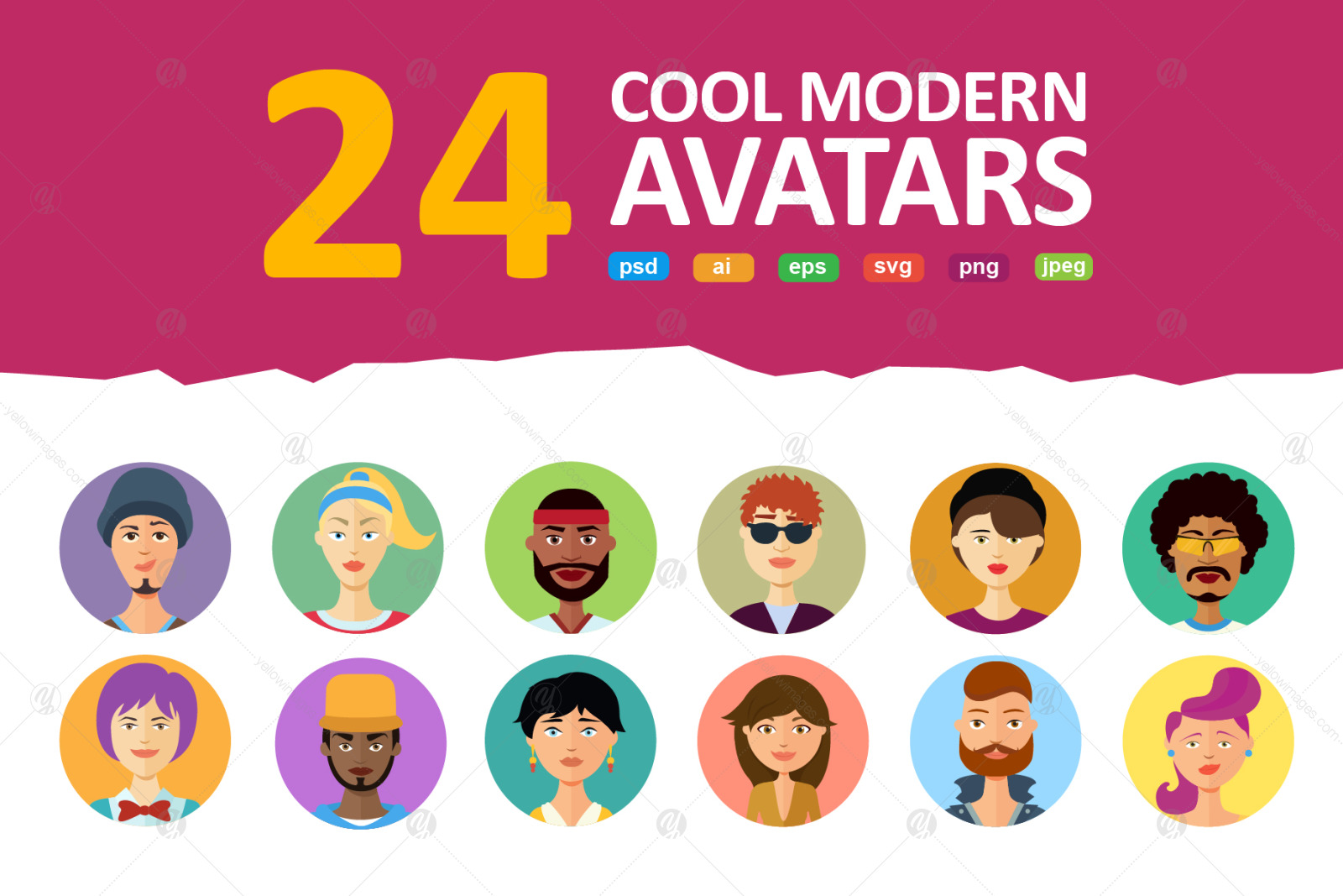 Download Avatars Vector People Collection Flat Cartoon In Icons On Yellow Images Creative Store PSD Mockup Templates