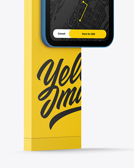 Download Totem With Touchscreen Mockup In Outdoor Advertising Mockups On Yellow Images Object Mockups PSD Mockup Templates