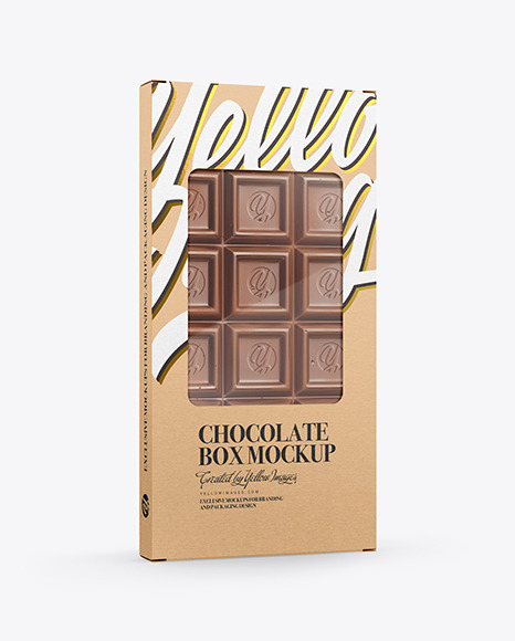 Download Kraft Chocolate Box W Window Mockup Half Side View In Box Mockups On Yellow Images Object Mockups