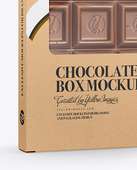 Download Kraft Chocolate Box W Window Mockup Half Side View In Box Mockups On Yellow Images Object Mockups PSD Mockup Templates