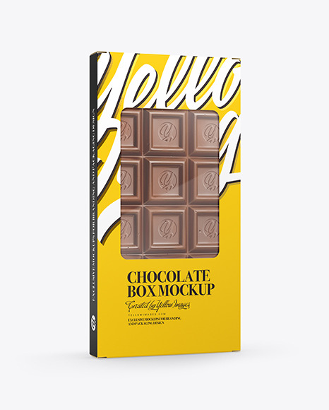 Download Glossy Chocolate Box W Window Mockup Half Side View In Box Mockups On Yellow Images Object Mockups PSD Mockup Templates