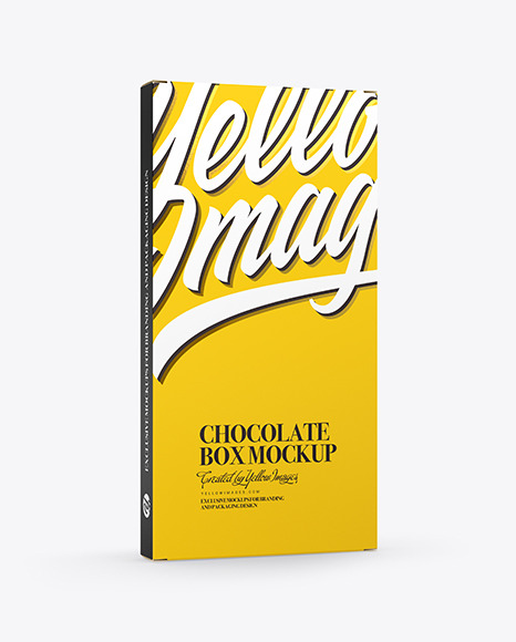 Download Glossy Chocolate Box W Window Mockup Half Side View In Box Mockups On Yellow Images Object Mockups PSD Mockup Templates