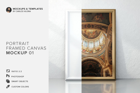 Portrait Framed Ratio 2 3 Canvas Mockup 01 In Indoor Advertising Mockups On Yellow Images Creative Store