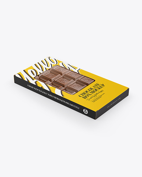 Download Glossy Chocolate Box W Window Mockup Half Side View In Box Mockups On Yellow Images Object Mockups