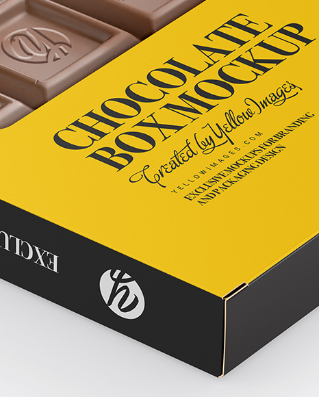 Download Glossy Chocolate Box W Window Mockup Half Side View In Box Mockups On Yellow Images Object Mockups PSD Mockup Templates