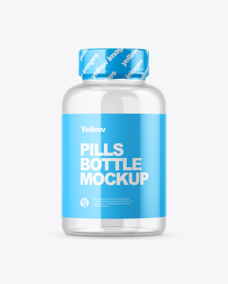 Download Clear Bottle With Metallized Pills Mockup Yellow Author