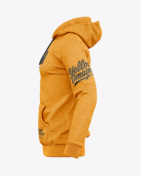 Melange Men S Full Zip Hooded Sweatshirt Mockup In Apparel Mockups On Yellow Images Object Mockups