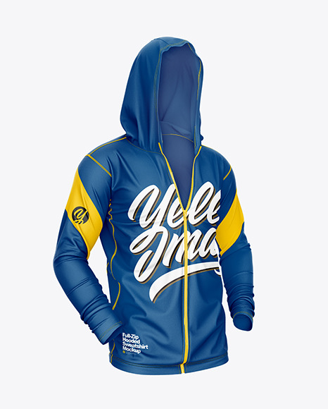 Download Full-Zip Hooded Sweatshirt Mockup - Front Half Side View ...