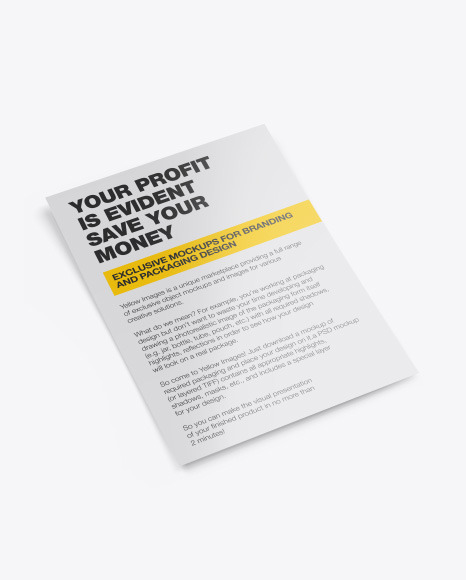 Download Glossy A6 Flyer Mockup in Stationery Mockups on Yellow Images Object Mockups