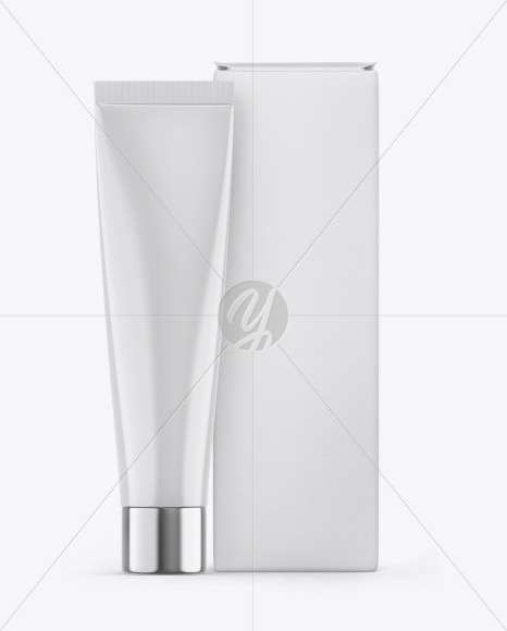 Download Glossy Cosmetic Tube W Box Mockup In Tube Mockups On Yellow Images Object Mockups PSD Mockup Templates