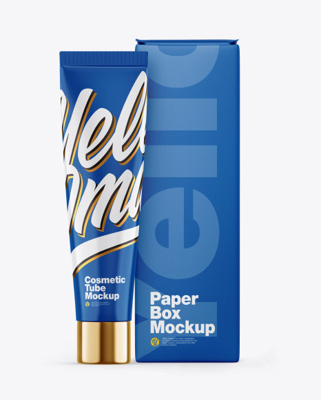 Download Glossy Cosmetic Tube W Box Mockup In Tube Mockups On Yellow Images Object Mockups