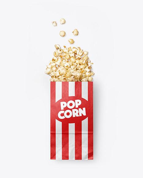 Download Paper Package W Popcorn Mockup In Bag Sack Mockups On Yellow Images Object Mockups PSD Mockup Templates