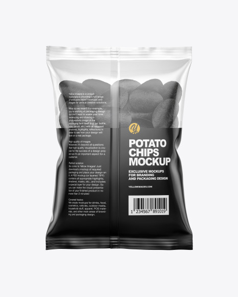 Bag With Black Potato Chips Mockup In Bag Sack Mockups On Yellow Images Object Mockups