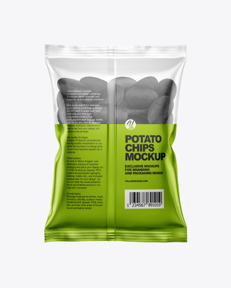 Download Bag With Black Potato Chips Mockup In Bag Sack Mockups On Yellow Images Object Mockups