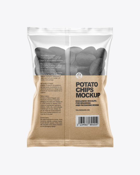 Download Bag With Black Potato Chips Mockup In Bag Sack Mockups On Yellow Images Object Mockups