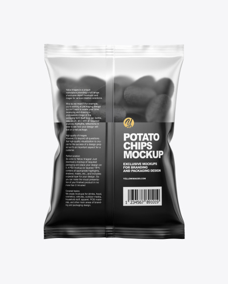 Download Matte Bag With Black Potato Chips Mockup In Bag Sack Mockups On Yellow Images Object Mockups