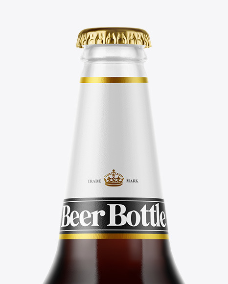 Clear Glass Bottle with Brown Ale Mockup